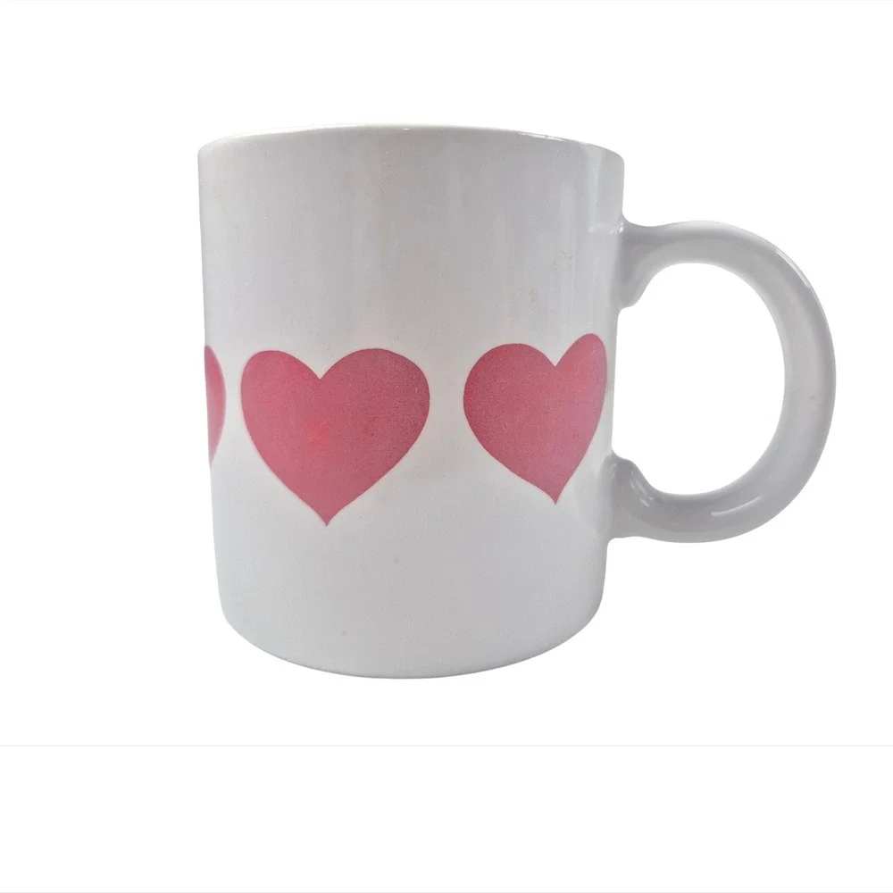 Vintage Japan Pink Heart Coffee Mug White Ceramic‎ Valentine Retro Tea Cup